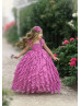 Raspberry Lace Wrinkled Chiffon Ruffled Flower Girl Dress